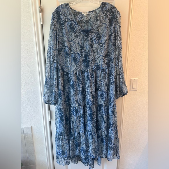 Joie Blue and White Tiered Sundress with Bishop Sleeves - Picture 2 of 6